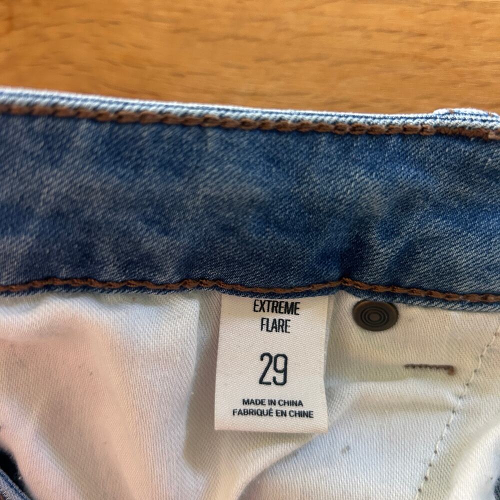 UO Vintage Patchwork Extreme Flare Y2K Jeans Light Blue Size 29 - Picture 9 of 14